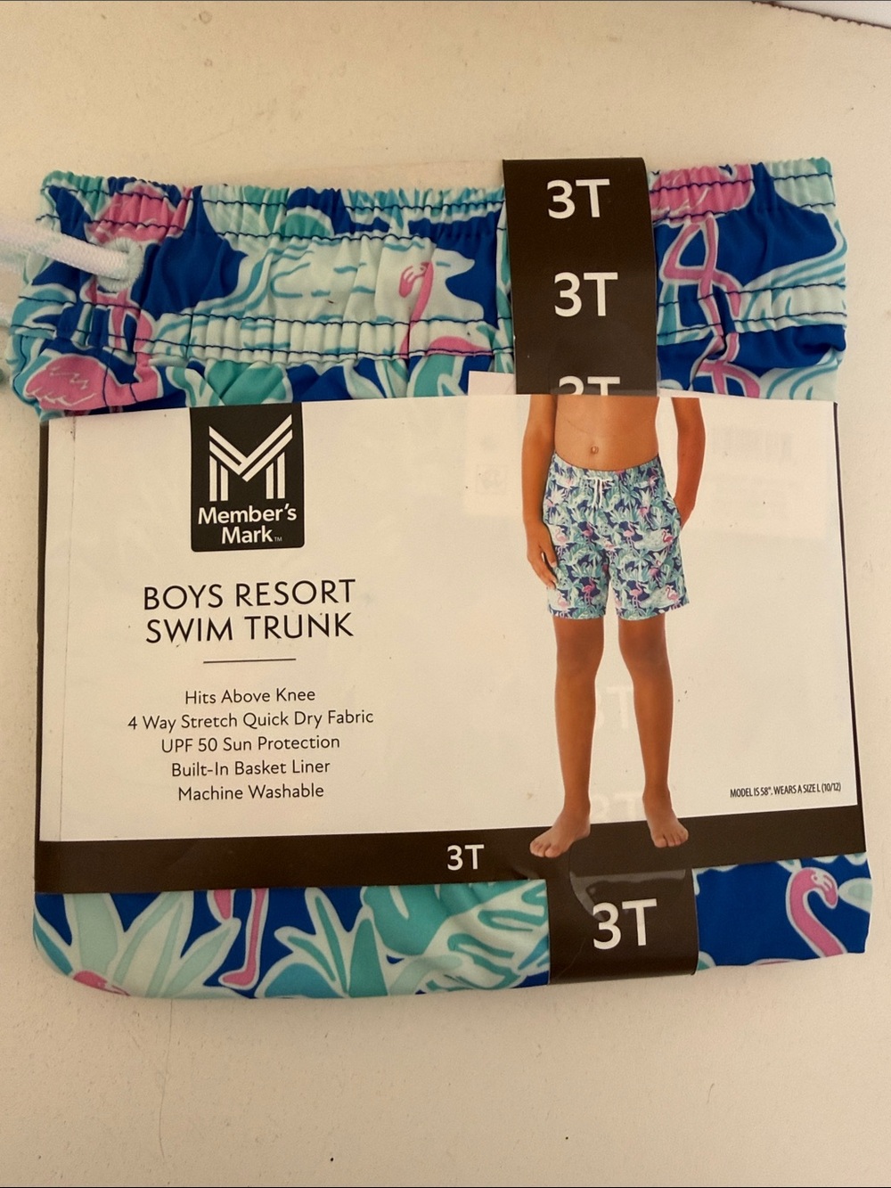 Member's Mark Boys' Blue & Pink Tropical Swim Trunks - 3T flamingos UPF 50